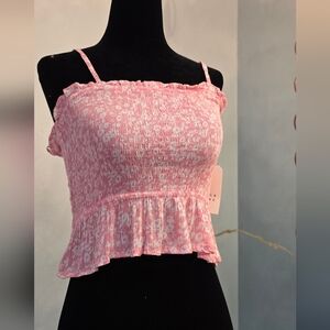 Billabong Pink Floral Smocked Flutter Women's Crop Top Camisole Tank  NWT